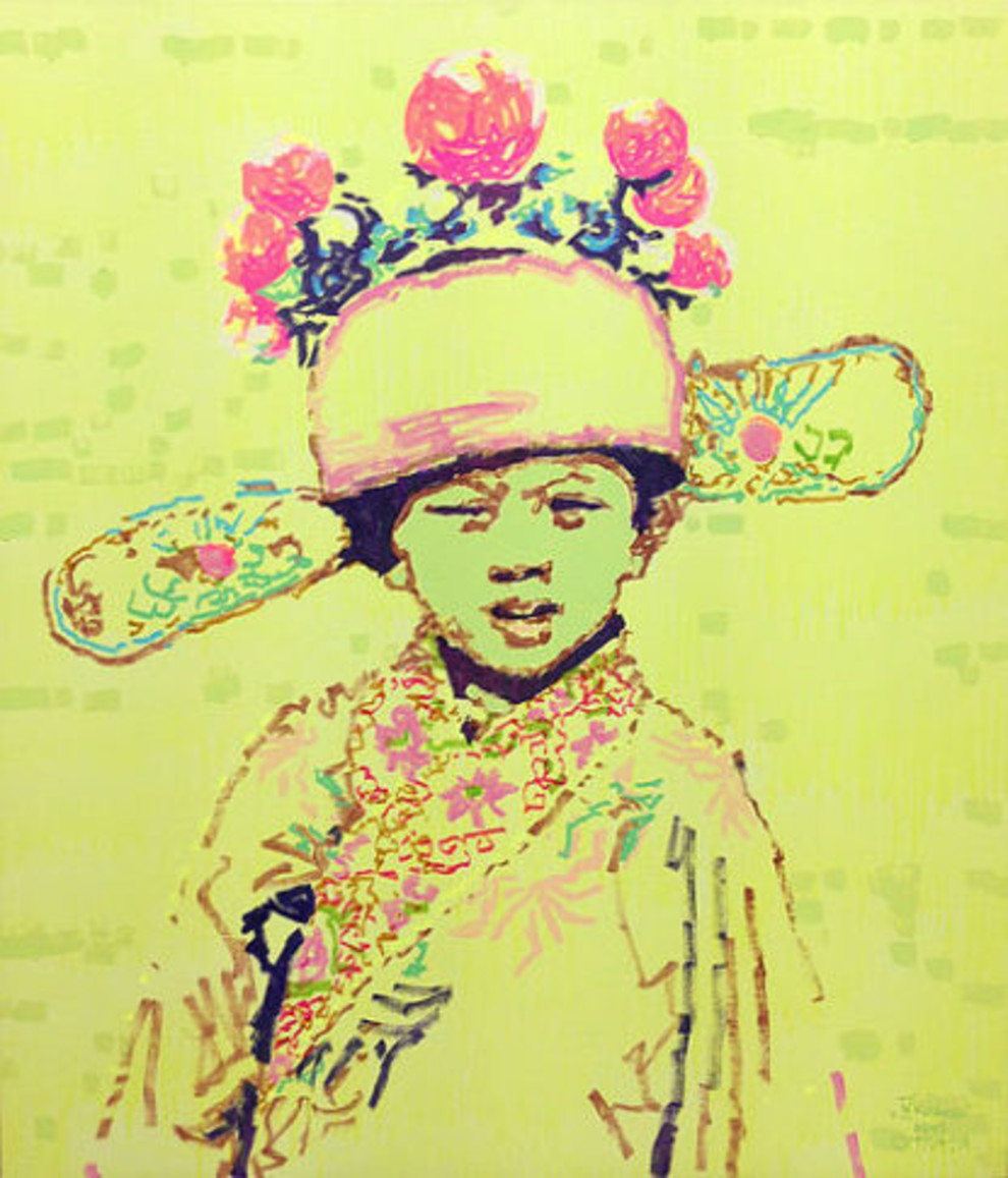 Oleh Tistol Ukrainian Neo-Baroque painting of figure in pink floral headdress