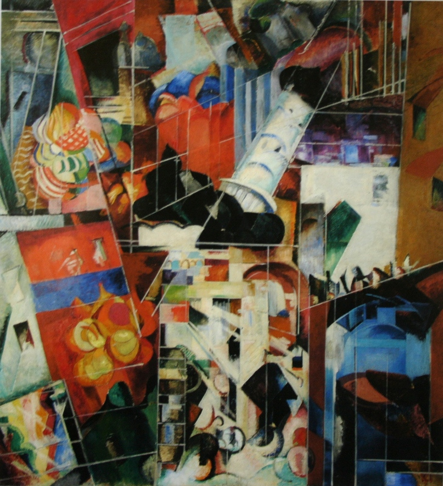 Rare Cubofuturist geometric abstraction by Alexandra Exter, vibrant reds blues yellows