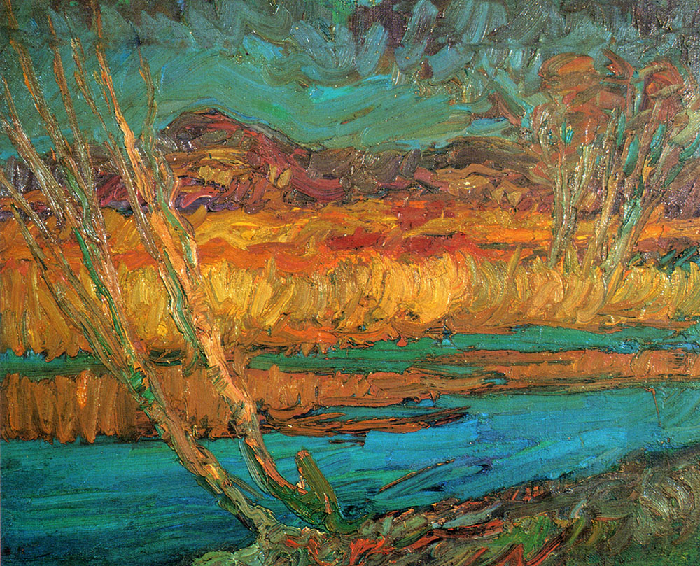 Vibrant Mykolai Nedilko impressionist oil painting of teal river landscape