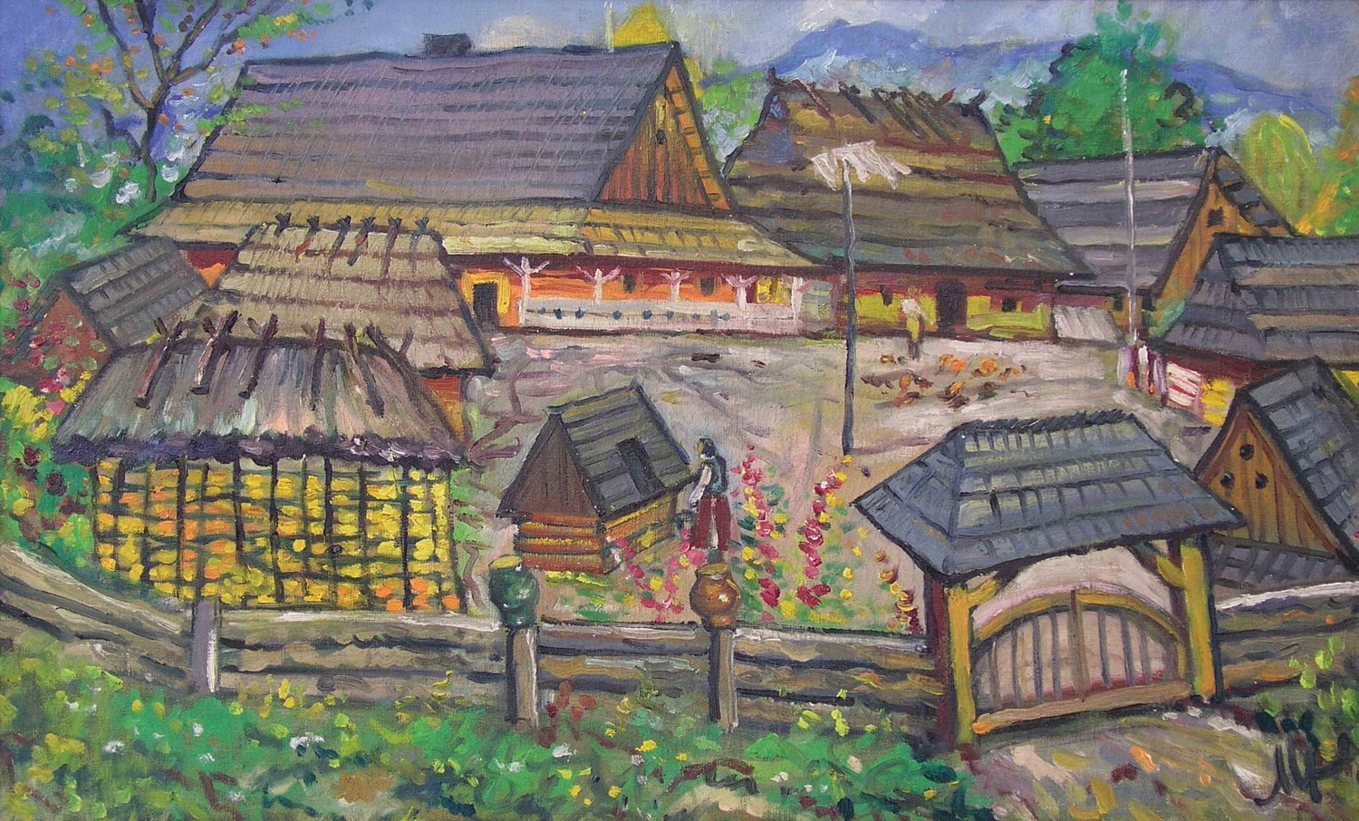 Fedir Manailo original impressionist Ukrainian Carpathian village painting