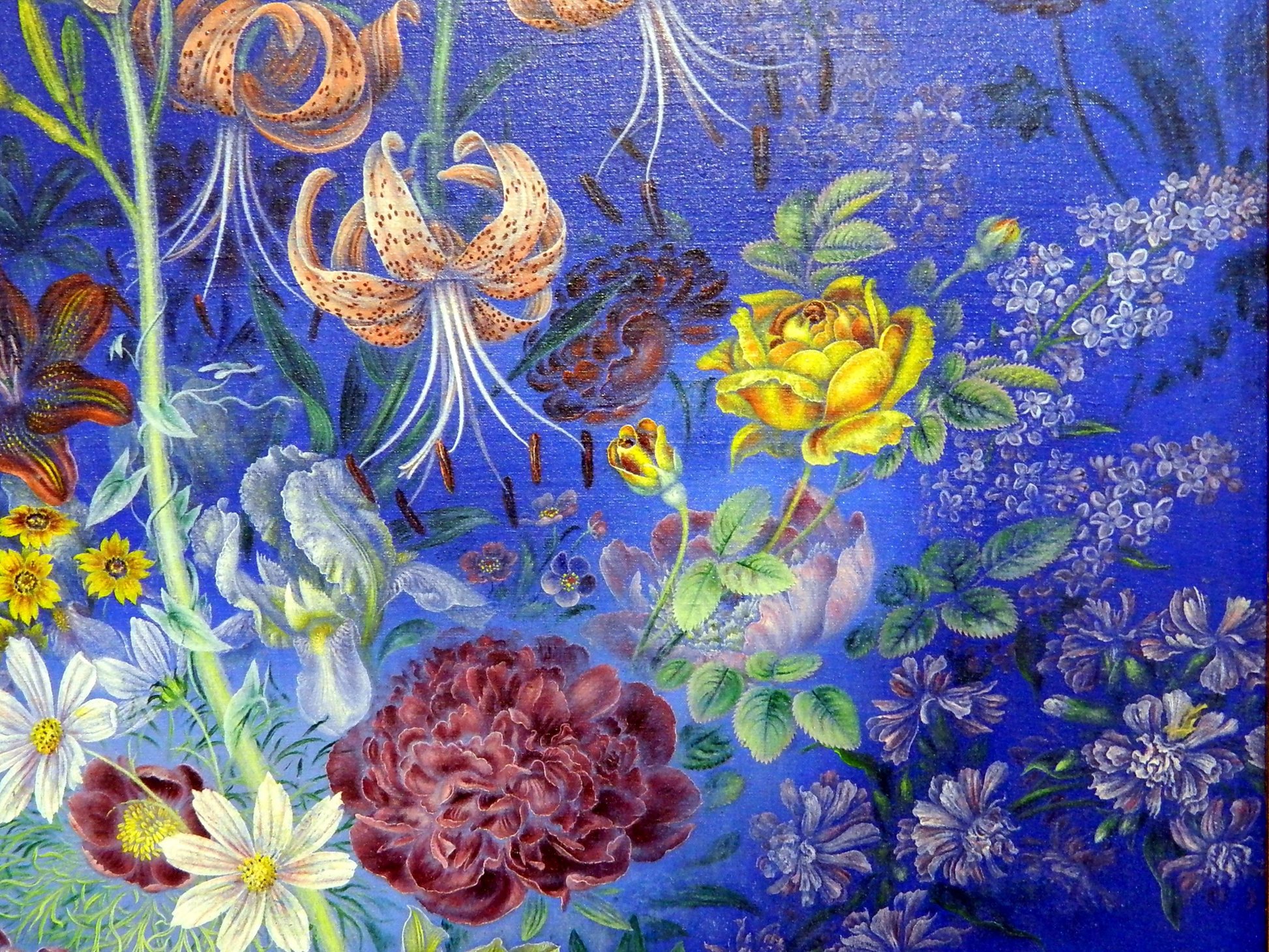 Vibrant Kateryna Bilokur original floral painting with lilies and roses