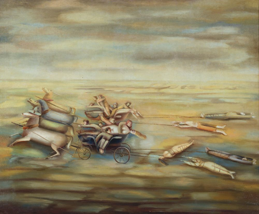Oleksandr Tyshler surreal chariot painting with anthropomorphic animals