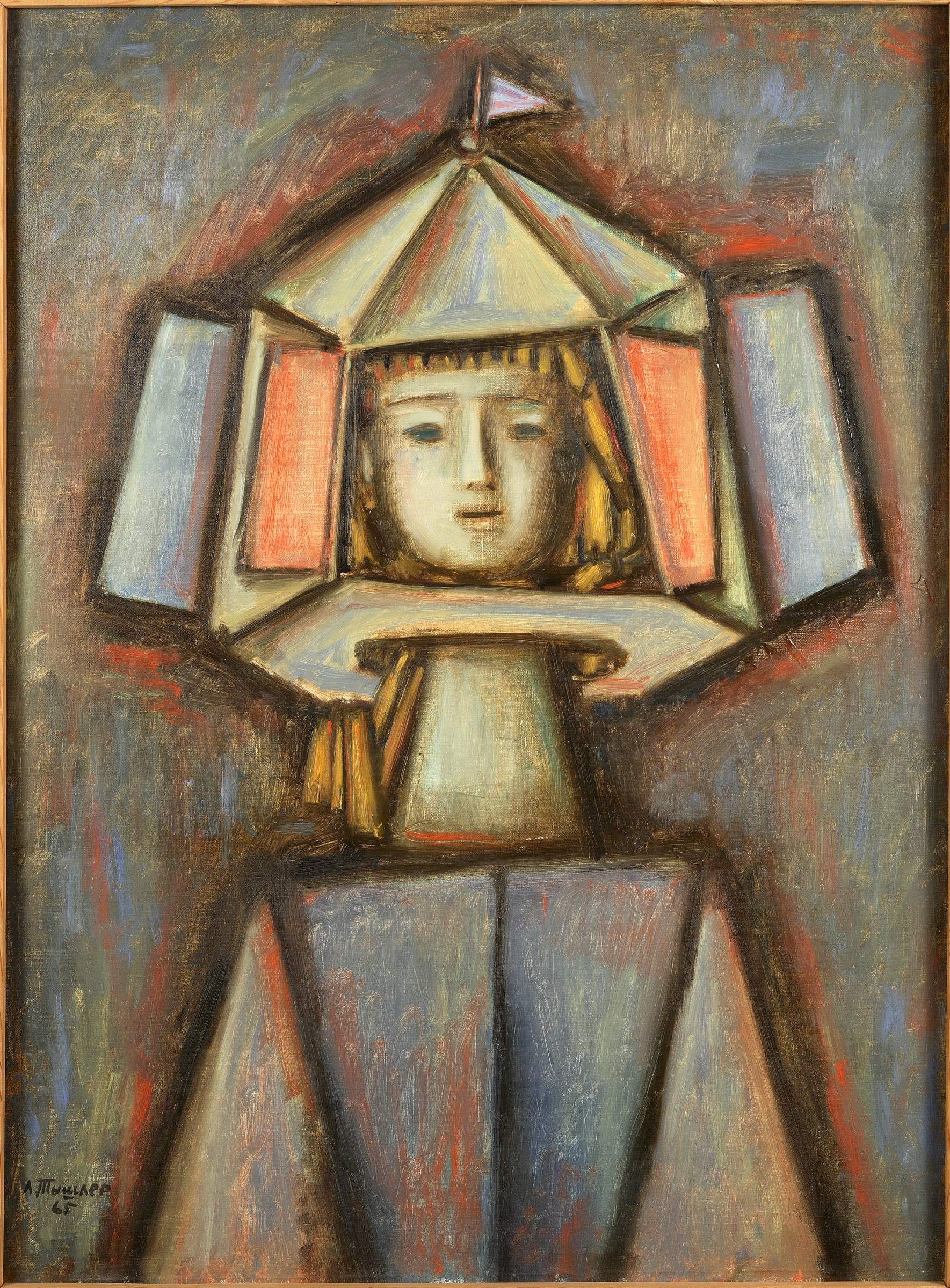 Oleksandr Tyshler surreal figurative painting with ornate geometric helmet