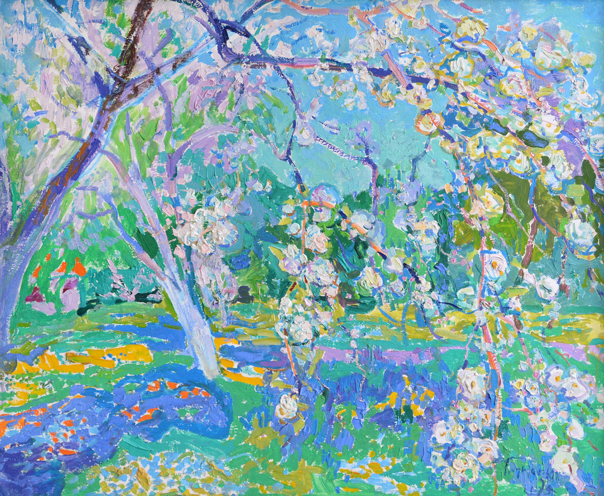 Mykola Hlushchenko original impressionist painting of blossoming trees