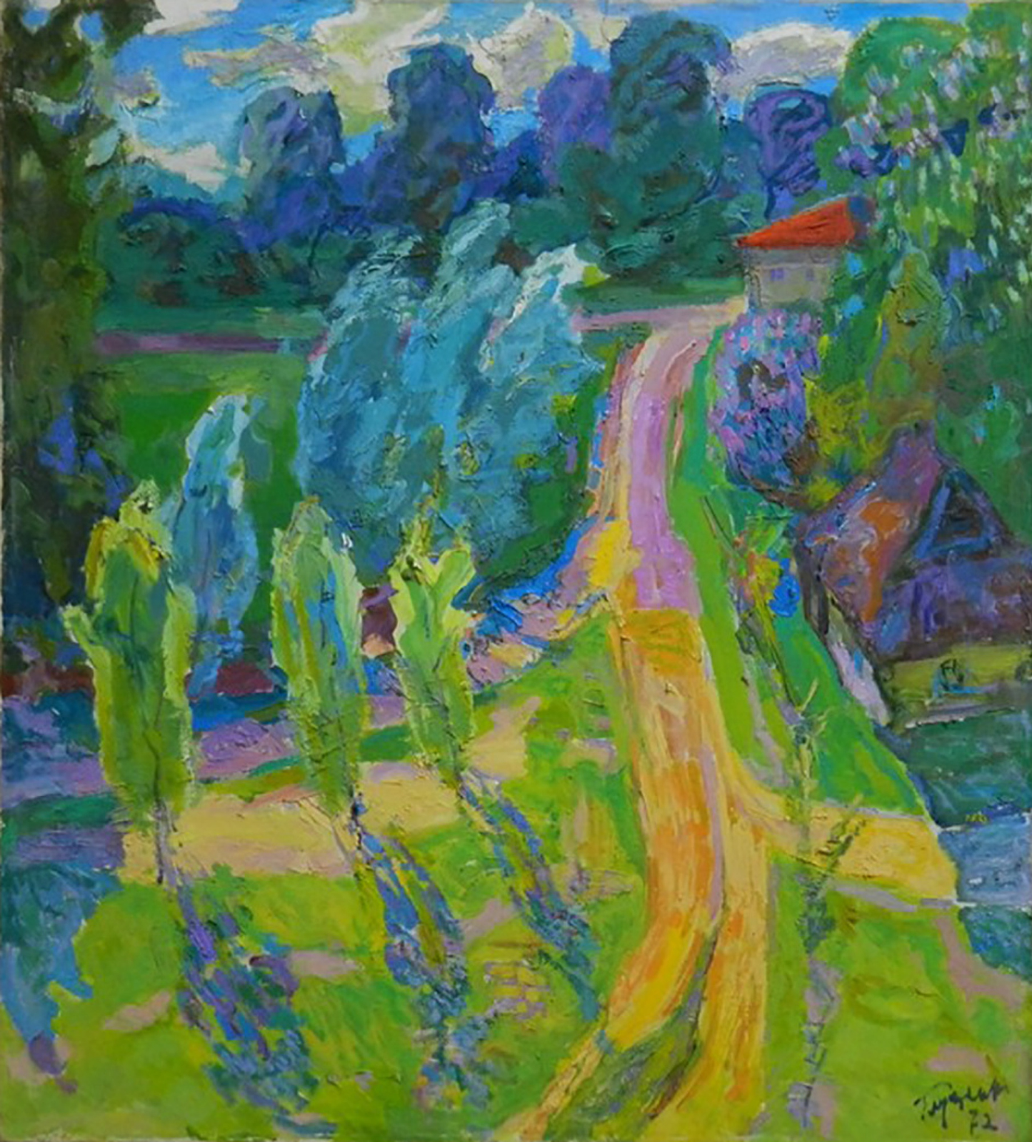 Mykola Hlushchenko impressionist painting of lush path and house