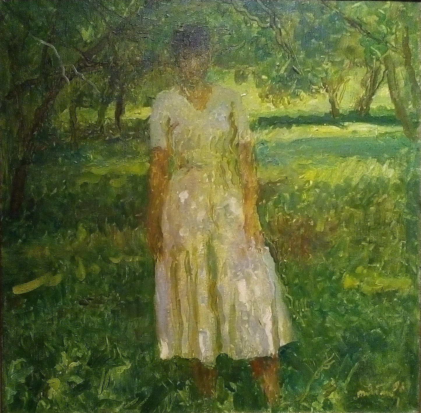 Tetiana Yablonska modernist painting of woman in dress amid lush foliage