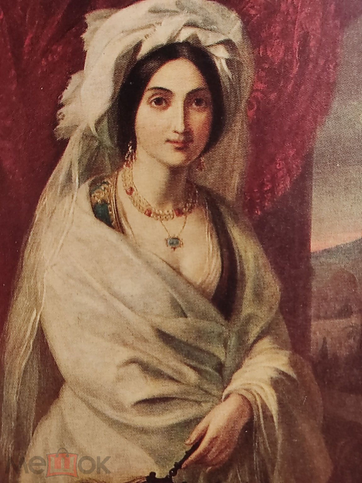 Classical portrait of woman in Mokrytsky academic 19th century oil painting