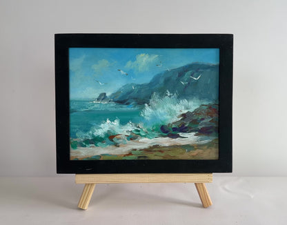Oil painting Sea waves crash against the rocks Yuriy Suprunchuk