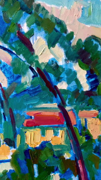 Abstract oil painting City view Peter Dobrev