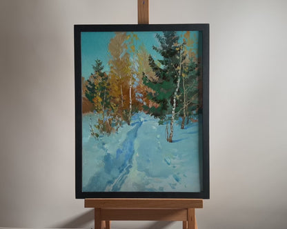 OIl painting Winter path in the forest Yuriy Suprunchuk