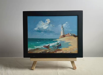 OIl painting Boats at the lighthouse Yuriy Suprunchuk