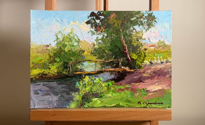 Oil painting Landscape with Geese Boris Serdyuk
