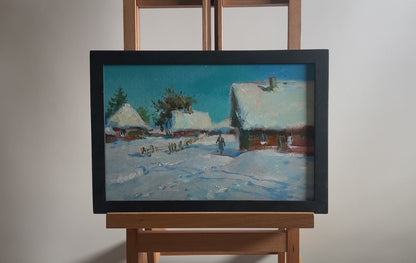 OIl painting Clearing snow from the yard Yuriy Suprunchuk