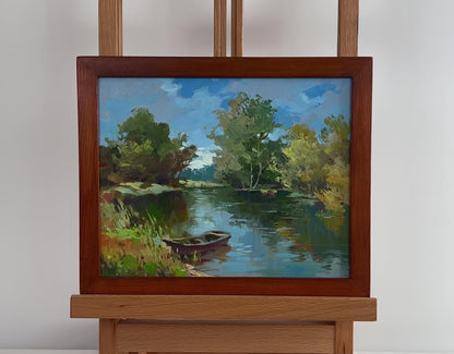 Oil painting Boat in green reflections Yuriy Suprunchuk