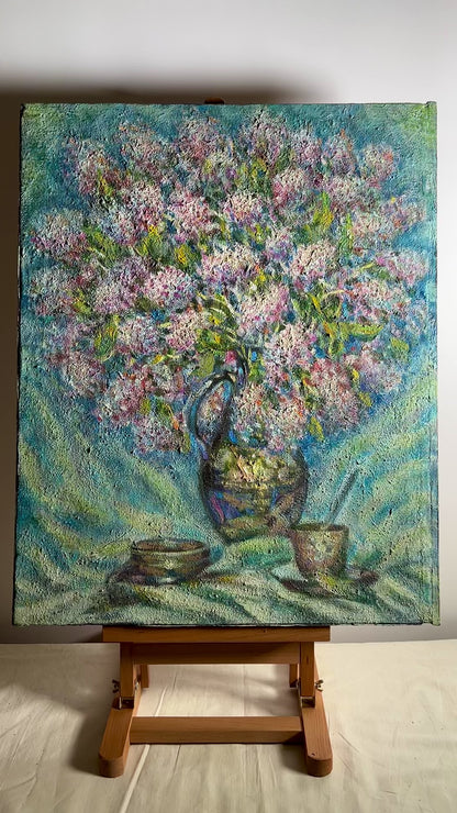 Oil painting Lilac and cup of tea Ivan Shapoval