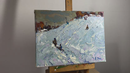 Oil painting Descent from the snow slide Oksana Ivanyuk