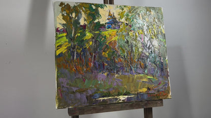 Oil painting Behind the village on the lake Oksana Ivanyuk