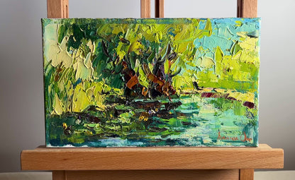 Oil painting Lake in the shadow of a willow tree Oksana Ivanyuk