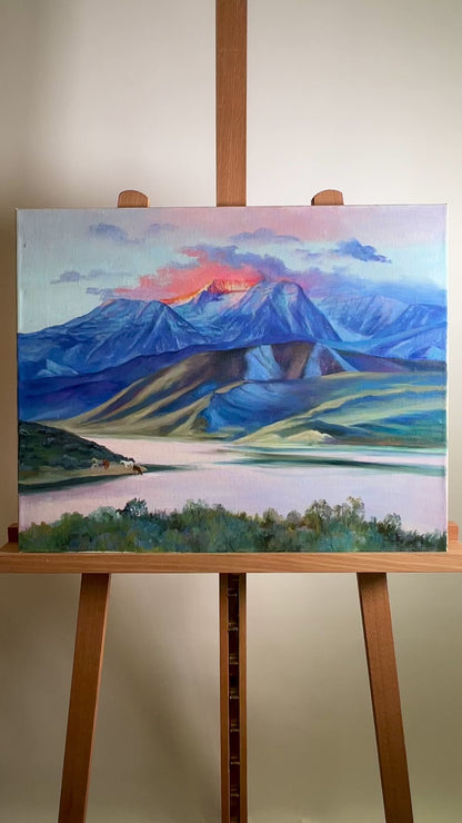 Oil painting Sunset behind the mountains Serdyuk Boris Petrovich