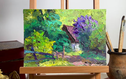 Oil painting Lilac bush in the garden Boris Serdyuk