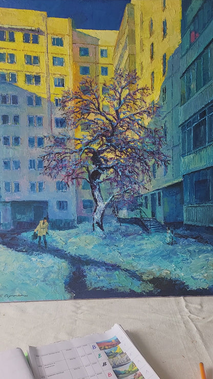 Oil painting In the city yard Boris Serdyuk