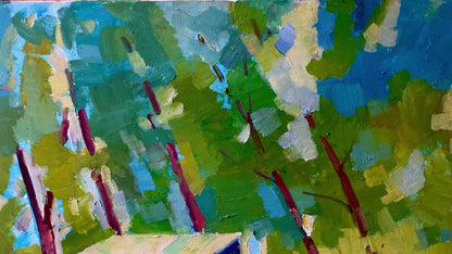 Abstract oil painting House in the forest Peter Dobrev