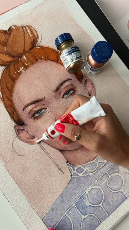 Watercolor painting Gaze girl Victoria Kagalovska