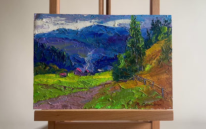 Oil painting Village in the mountains Boris Serdyuk