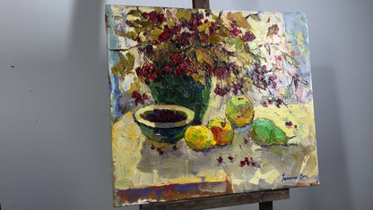 Oil painting Fruits and viburnum Oksana Ivanyuk
