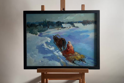 OIl painting Returning home on a winter evening Yuriy Suprunchuk