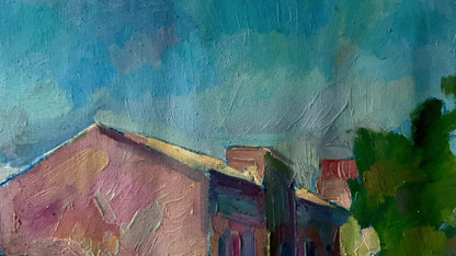 Abstract oil painting bus stop Peter Dobrev