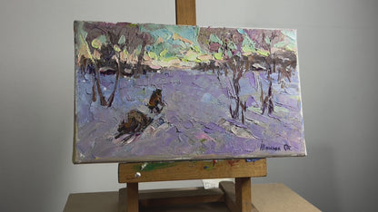 Oil painting Walk on a winter evening in nature Alex Ivanyuk