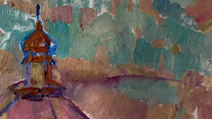 Oil painting roofs of houses Peter Dobrev