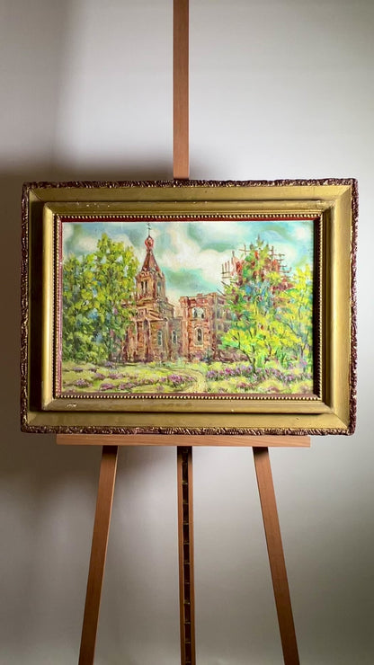 Oil painting Ryabushki village and church Shapoval Ivan Leontyevich