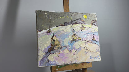 Oil painting Haystacks covered in winter Alex Ivanyuk