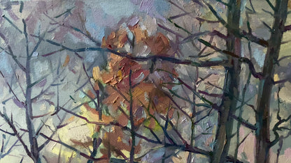 Oil painting Fallen leaves in the forest Peter Dobrev