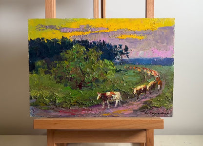 Oil painting The cows are going home Boris Serdyuk