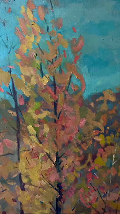Oil painting Fall Colors Along the River Peter Dobrev