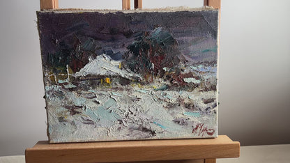 Oil painting Lonely house in winter Alexander Cherednichenko