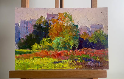 Oil painting Autumn meadows outside the city Boris Serdyuk