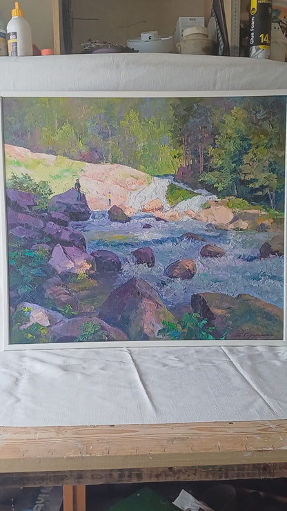 Oil painting Kamianetsky waterfall Boris Serdyuk