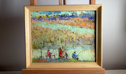 Oil painting Fishing with friends Oksana Ivanyuk