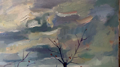 Oil painting Riverbank in Autumn Colors Peter Dobrev