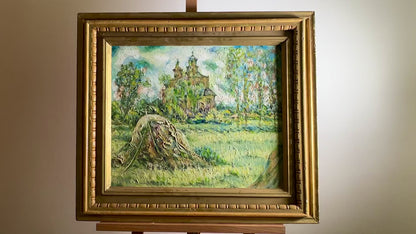 Oil painting Church behind the trees Ivan Shapoval