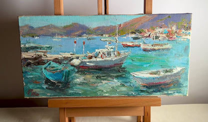 Oil painting Yacht port Alexander Nikolaevich Cherednichenko