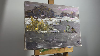 Oil painting Winter fishing Oksana Ivanyuk