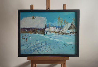 OIl painting Village Winter Tale Yuriy Suprunchuk