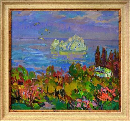 Oil painting Rock of Chaliapin by Chehodar Vasyl in light wood frame