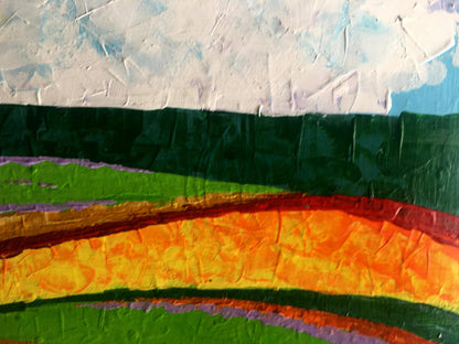Oil painting Summer perspective after rain by V. Zadorozhnya with bold stripes