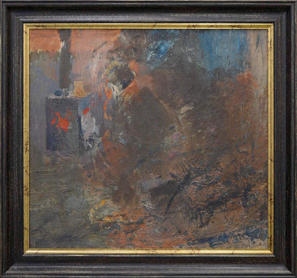 Abstract oil painting Meditation Zaretskyi Viktor in dark wood frame